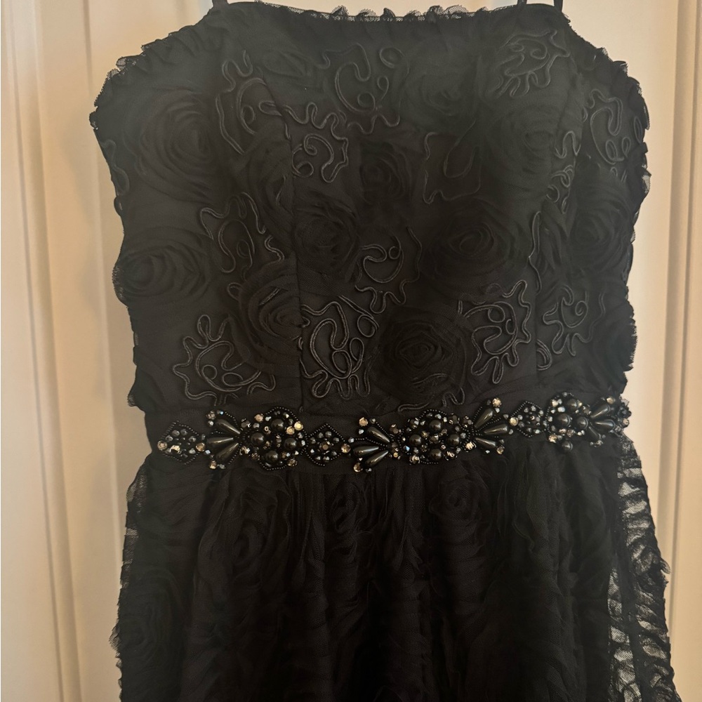 Adrianna Papell Strapless Soutache Black Rosette Tulle Gown - Picture 5 of 8